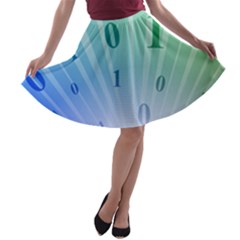 Blue Binary Background Binary World Binary Flow Hand A-line Skater Skirt by Amaryn4rt