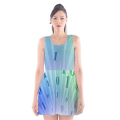 Blue Binary Background Binary World Binary Flow Hand Scoop Neck Skater Dress