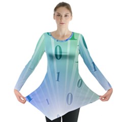 Blue Binary Background Binary World Binary Flow Hand Long Sleeve Tunic 