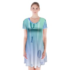 Blue Binary Background Binary World Binary Flow Hand Short Sleeve V-neck Flare Dress