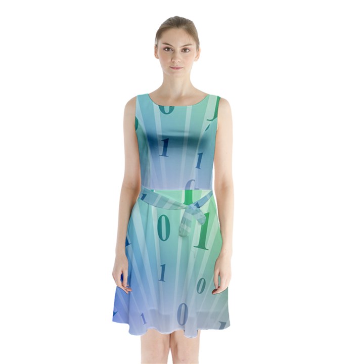 Blue Binary Background Binary World Binary Flow Hand Sleeveless Chiffon Waist Tie Dress