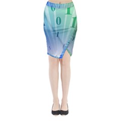 Blue Binary Background Binary World Binary Flow Hand Midi Wrap Pencil Skirt