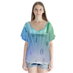 Blue Binary Background Binary World Binary Flow Hand Flutter Sleeve Top