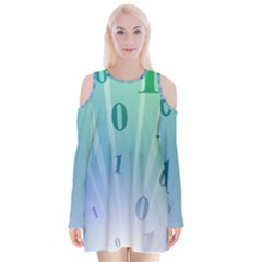 Blue Binary Background Binary World Binary Flow Hand Velvet Long Sleeve Shoulder Cutout Dress