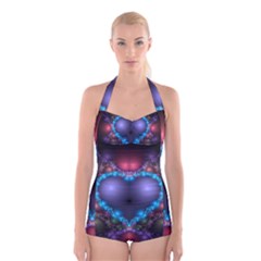 Blue Heart Boyleg Halter Swimsuit 