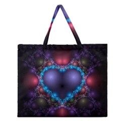 Blue Heart Zipper Large Tote Bag by Amaryn4rt