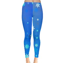 Blue Hot Pattern Blue Star Background Leggings  by Amaryn4rt