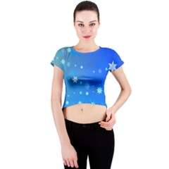 Blue Hot Pattern Blue Star Background Crew Neck Crop Top