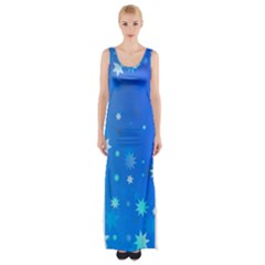 Blue Hot Pattern Blue Star Background Maxi Thigh Split Dress