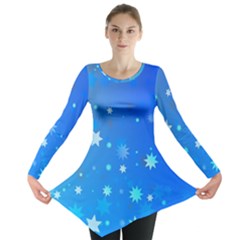 Blue Hot Pattern Blue Star Background Long Sleeve Tunic 