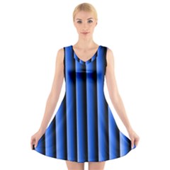 Blue Lines Background V-neck Sleeveless Skater Dress