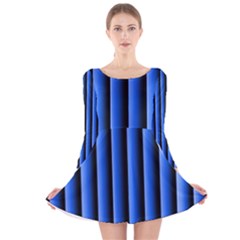 Blue Lines Background Long Sleeve Velvet Skater Dress