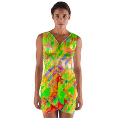 Cheerful Phantasmagoric Pattern Wrap Front Bodycon Dress