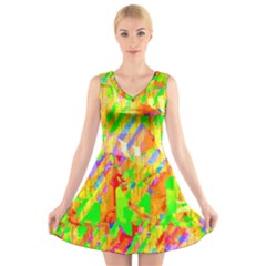 Cheerful Phantasmagoric Pattern V-neck Sleeveless Skater Dress