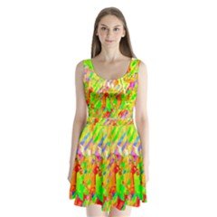 Cheerful Phantasmagoric Pattern Split Back Mini Dress 