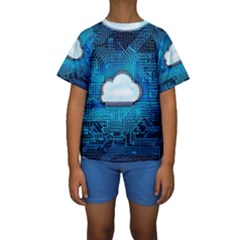 Circuit Computer Chip Cloud Security Kids  Short Sleeve Swimwear