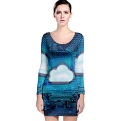 Circuit Computer Chip Cloud Security Long Sleeve Bodycon Dress by Amaryn4rt