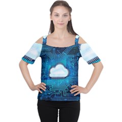 Circuit Computer Chip Cloud Security Women s Cutout Shoulder Tee