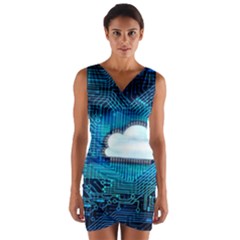 Circuit Computer Chip Cloud Security Wrap Front Bodycon Dress