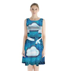 Circuit Computer Chip Cloud Security Sleeveless Chiffon Waist Tie Dress