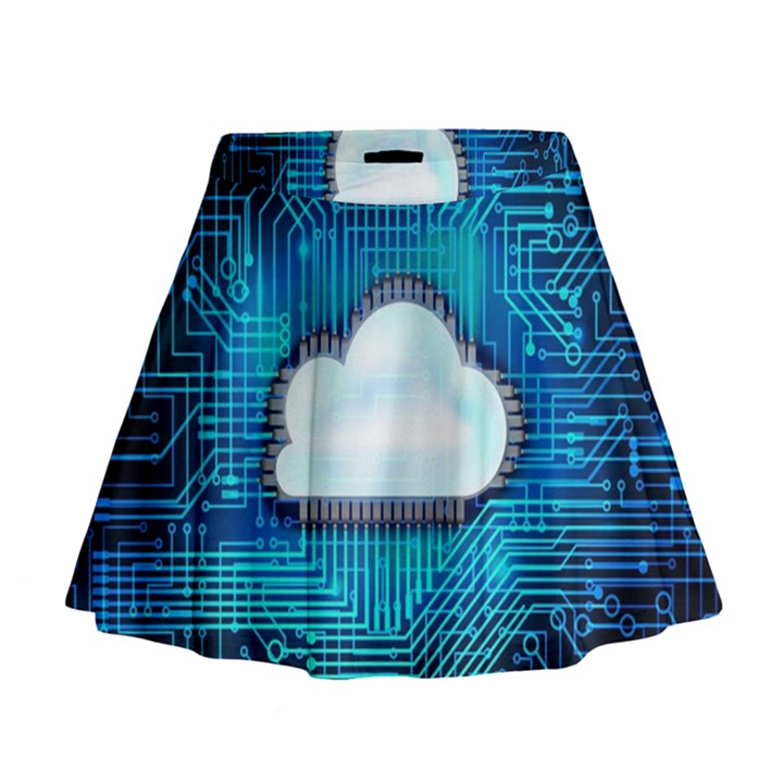 Circuit Computer Chip Cloud Security Mini Flare Skirt