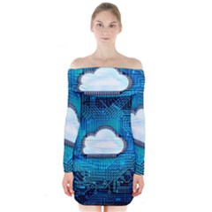 Circuit Computer Chip Cloud Security Long Sleeve Off Shoulder Dress