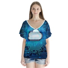 Circuit Computer Chip Cloud Security Flutter Sleeve Top