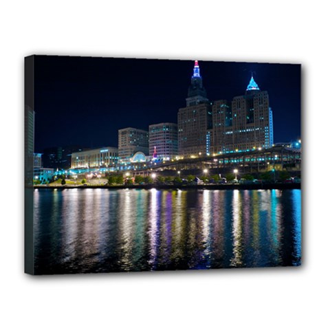 Cleveland Building City By Night Canvas 16  X 12  by Amaryn4rt