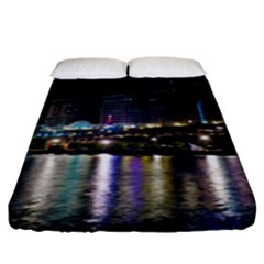 Cleveland Building City By Night Fitted Sheet (king Size) by Amaryn4rt