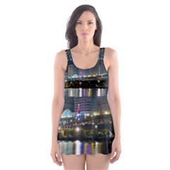 Cleveland Building City By Night Skater Dress Swimsuit by Amaryn4rt