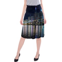 Cleveland Building City By Night Midi Beach Skirt