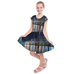 Cleveland Building City By Night Kids  Short Sleeve Dress