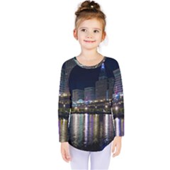 Cleveland Building City By Night Kids  Long Sleeve Tee