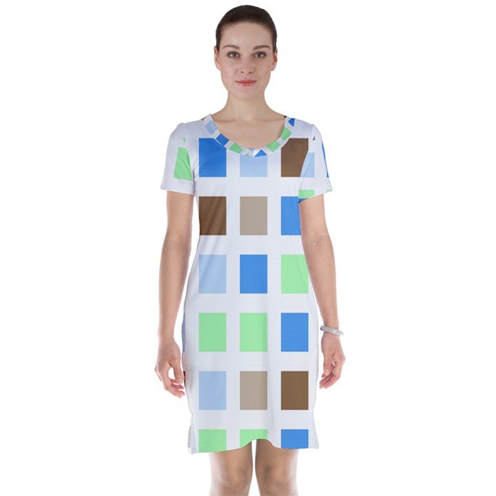 Colorful Green Background Tile Pattern Short Sleeve Nightdress