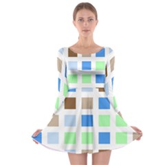 Colorful Green Background Tile Pattern Long Sleeve Skater Dress