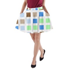 Colorful Green Background Tile Pattern A-line Pocket Skirt