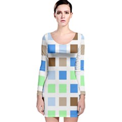 Colorful Green Background Tile Pattern Long Sleeve Velvet Bodycon Dress