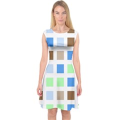 Colorful Green Background Tile Pattern Capsleeve Midi Dress