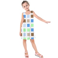 Colorful Green Background Tile Pattern Kids  Sleeveless Dress