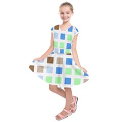 Colorful Green Background Tile Pattern Kids  Short Sleeve Dress