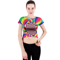 Colorful Psychedelic Art Background Crew Neck Crop Top by Amaryn4rt