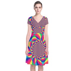 Colorful Psychedelic Art Background Short Sleeve Front Wrap Dress by Amaryn4rt