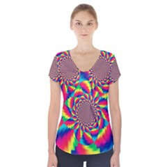 Colorful Psychedelic Art Background Short Sleeve Front Detail Top by Amaryn4rt