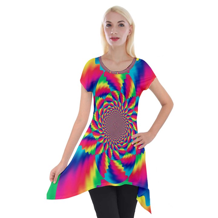 Colorful Psychedelic Art Background Short Sleeve Side Drop Tunic