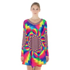 Colorful Psychedelic Art Background Long Sleeve Velvet V-neck Dress by Amaryn4rt