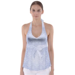 Damask Pattern Wallpaper Blue Babydoll Tankini Top