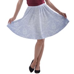 Damask Pattern Wallpaper Blue A-line Skater Skirt