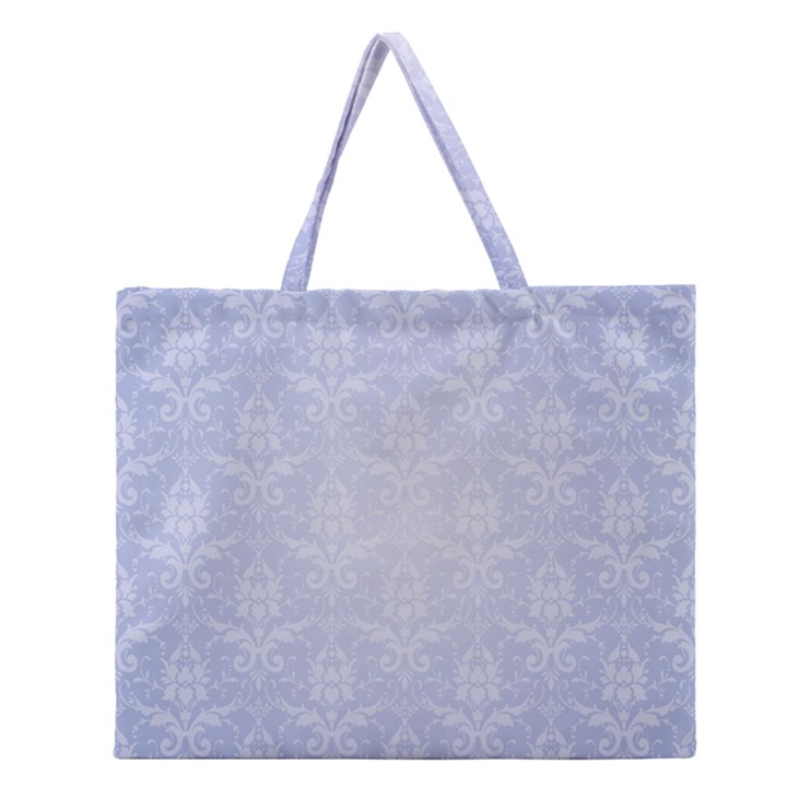 Damask Pattern Wallpaper Blue Zipper Large Tote Bag