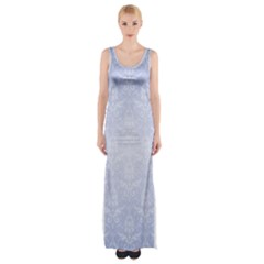 Damask Pattern Wallpaper Blue Maxi Thigh Split Dress