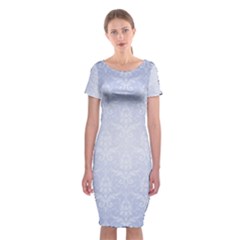 Damask Pattern Wallpaper Blue Classic Short Sleeve Midi Dress